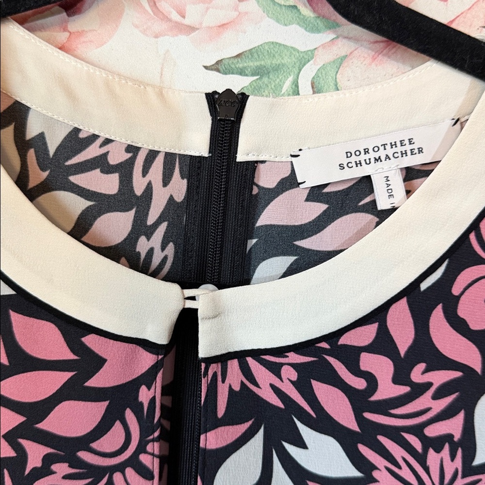 DOROTHEE SCHUMACHER Pink Black White Floral SILK Shift Dress size 2 - Picture 5 of 9